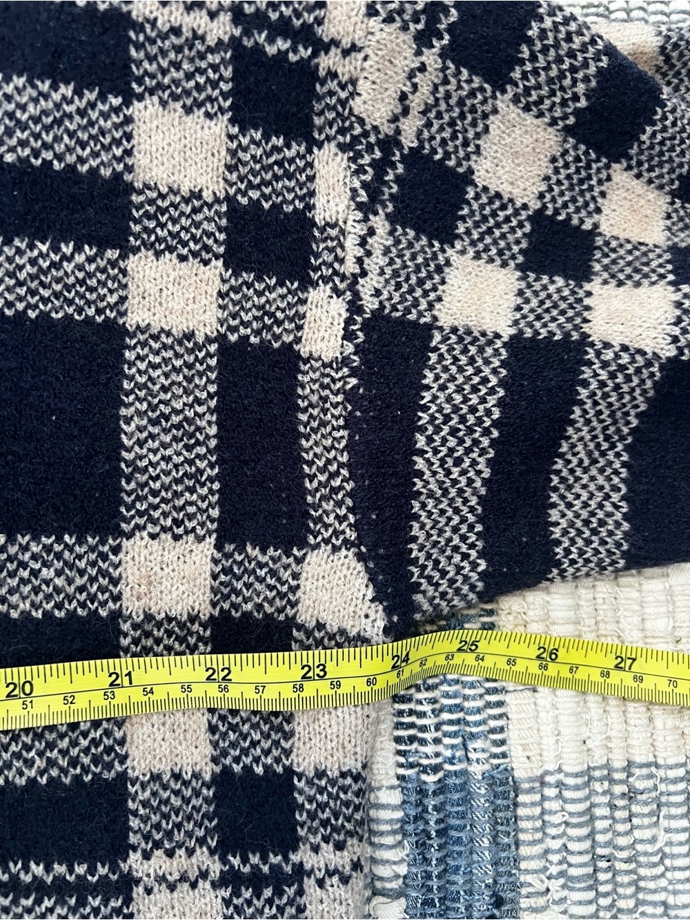 NWT Entro Navy & Cream Plaid Short Sleeve Sweater | Size L - Picture 7 of 8
